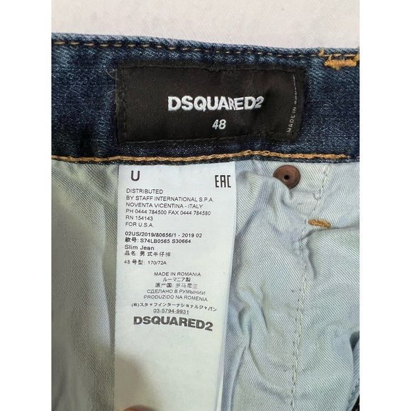 DSQUARED2 Mens Slim Jean Jeans IT48 W34 Blue Denim S74LB0565S30664470 NWT - Picture 14 of 16